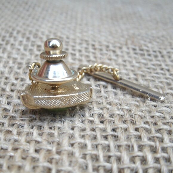 Vintage Swank Tie Tack & Cufflink Set Green & Gold - Picture 13 of 16